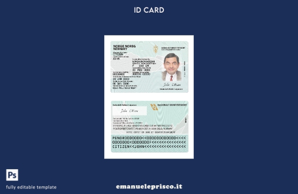 modello di versione della carta d'identità norvegese in stile verificato